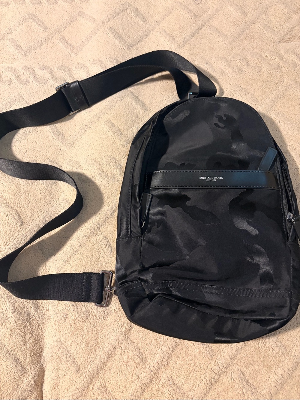 Michael Kors Black Camo Nylon Sling Pack